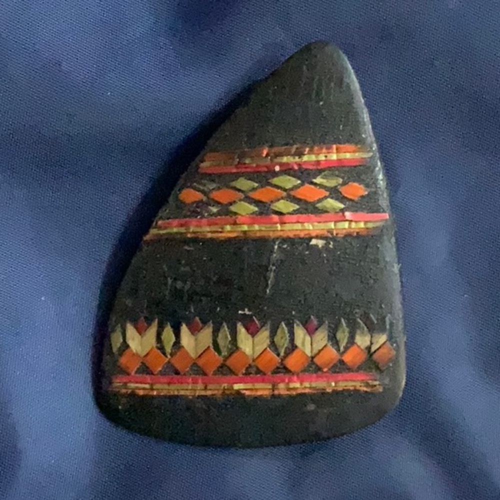 Very old Ukrainian hand painted on wood brooch.